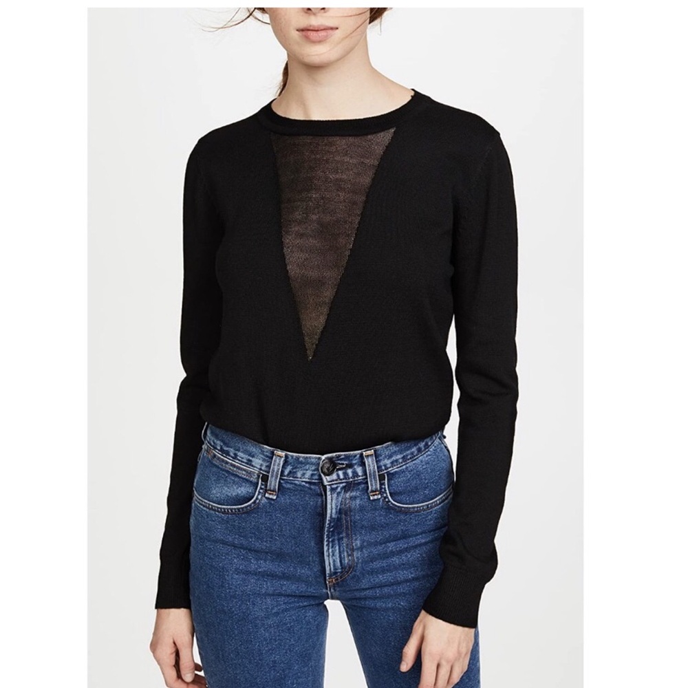 Line & Dot Black Crewneck Sweater with Sheer V-Panel